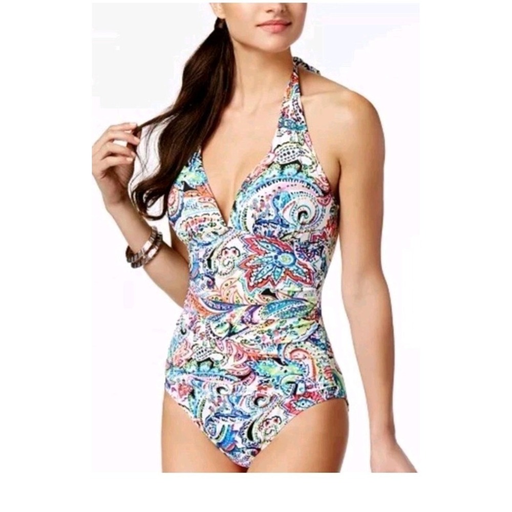 Lauren Ralph Lauren Cabana Paisley Swimsuit Halter Size 10 EUC